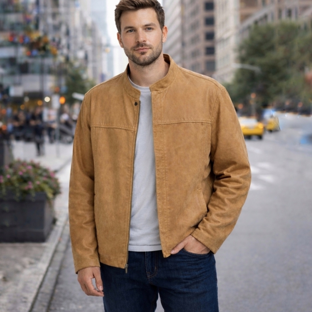 Wilsons Pelle Studio Mens Tan Destressed Leather Jacket Coat M